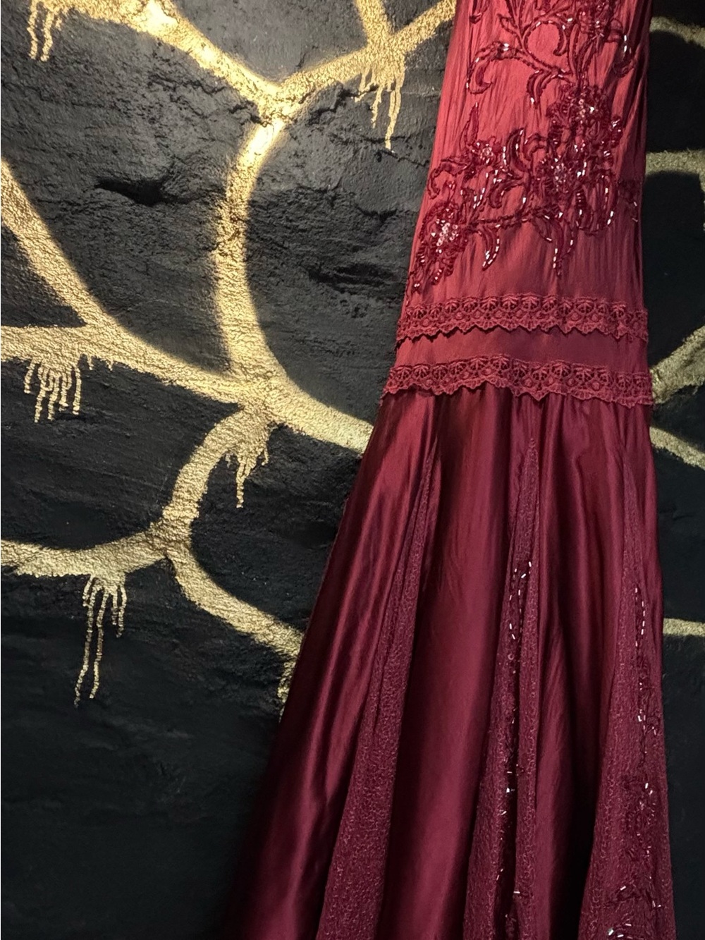 Vintage Sue Wong Nocturne 100% Silk Beaded Whimsigoth Maxi Gown Dress Size 4